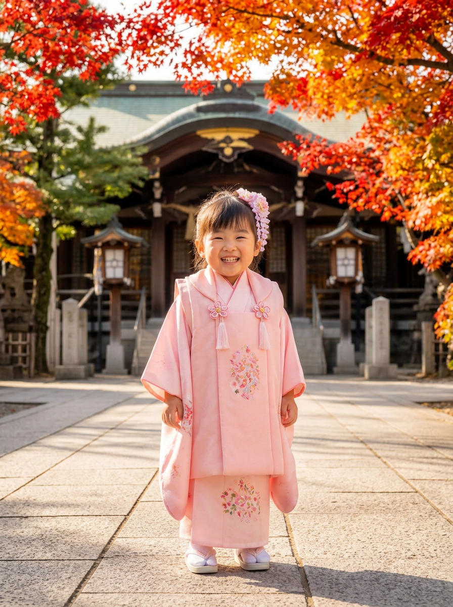 3歳女の子・紅葉の神社