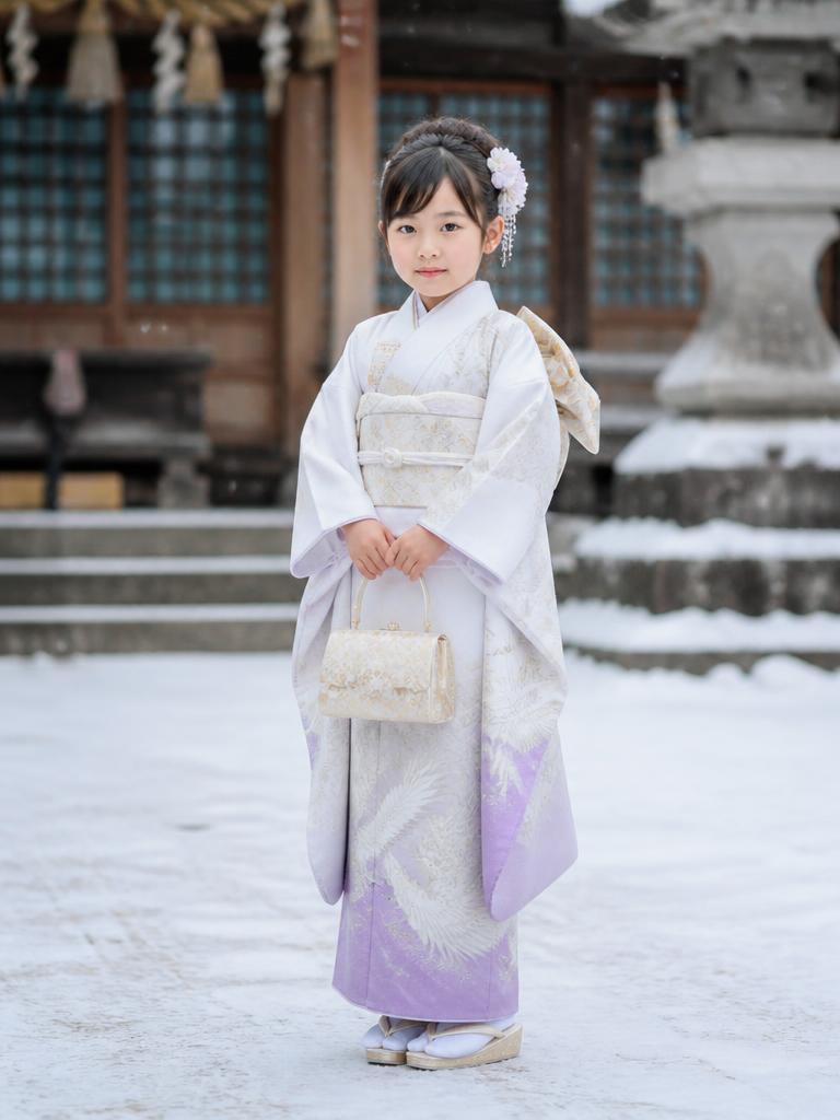 7歳女の子・雪の境内